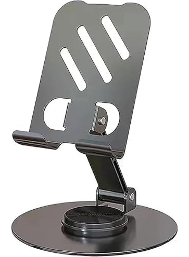 K19 Adjustable Mobile Phone Holder, Metal Desktop Stand with Foldable Base for Mobile Phones and Tablets (Black) - Image 1
